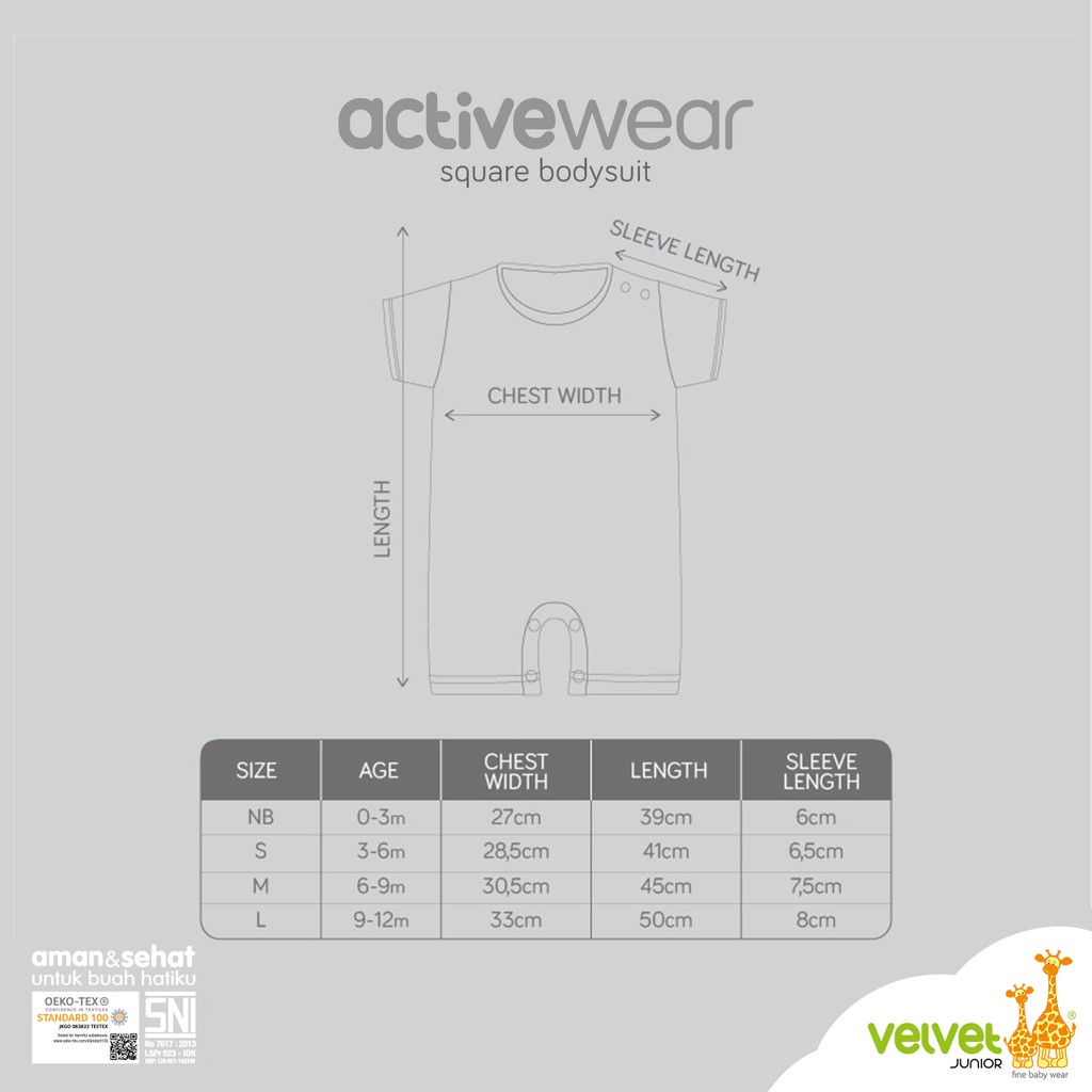 Velvet Junior ActiveWear BodySuit Romper Segiempat DILI