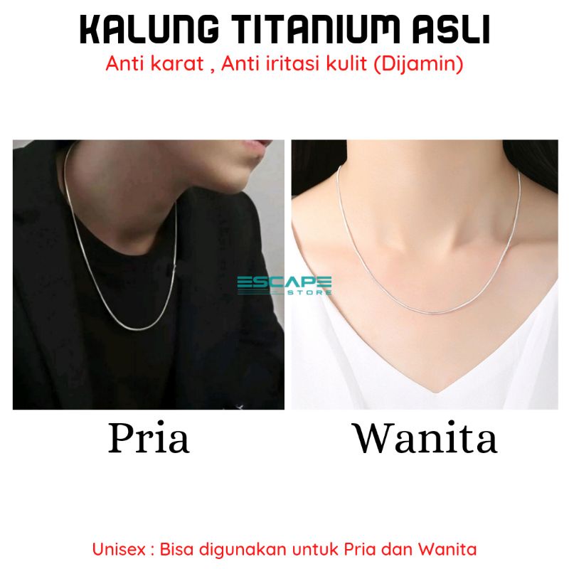 kalung titanium anti karat asli original 100% anti iritasi anti gatal panjang 60cm kalung pria kalung korea kalung wanita kalung asli titanium kalung anti karat kalung silver 60 cm