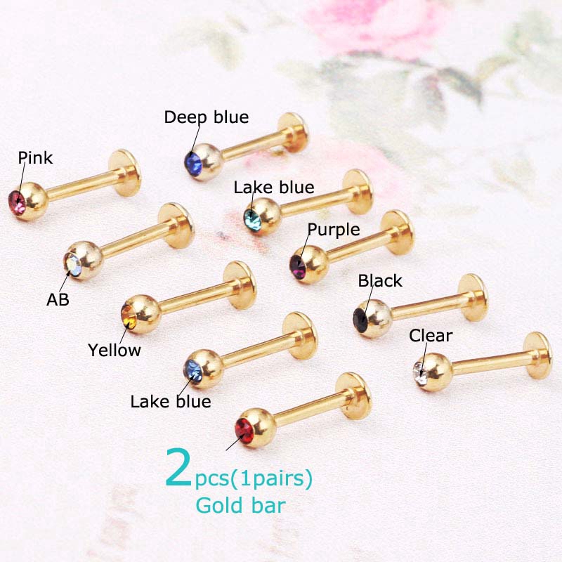 2Pcs Bola Kristal Stainless Steel 3mm 3mm untuk Piercing Bibir / labret / cartilage