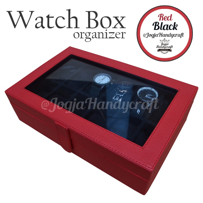 Kotak Jam Tangan Isi 12 | Box Jam Tangan - Merah Hitam