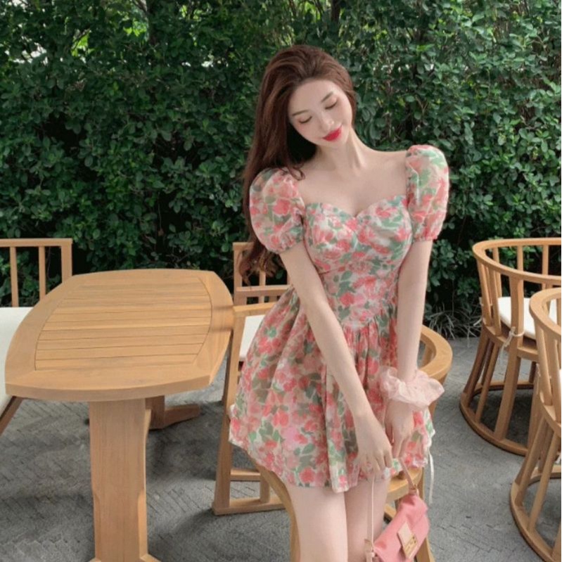 MDLV ~ 6601# Rosetta Mini Dress Korea Flower Mini Dress Fashion Import