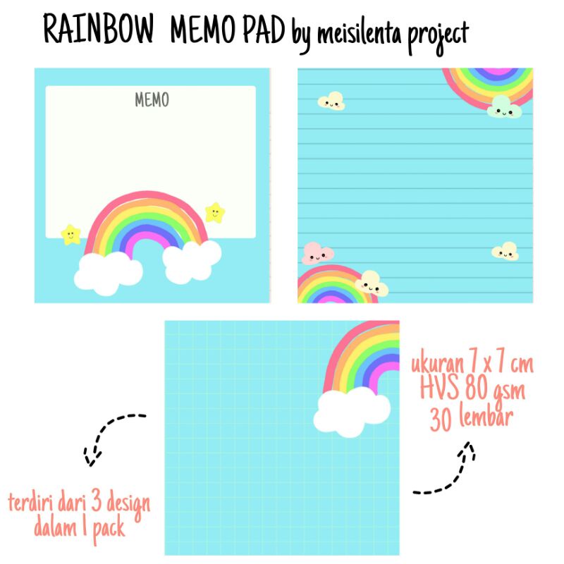 

RAINBOW MEMO PAD BY MEISILENTA PROJECT / MEMO SHEETS / MEMO KAWAI / NOTES