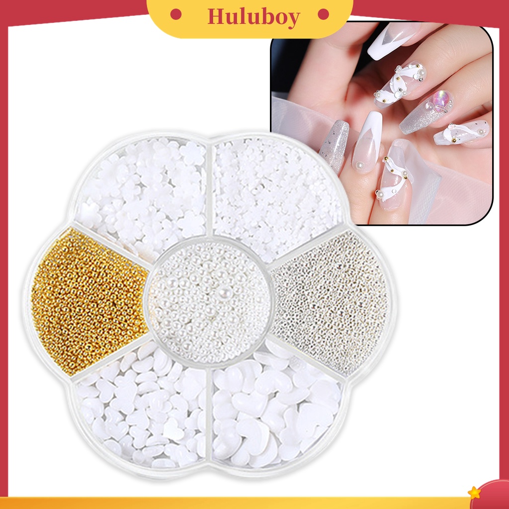 Huluboy Huluboy♡ 1 Kotak Manik-Manik Mutiara Universal Bahan Resin Untuk Dekorasi Nail Art