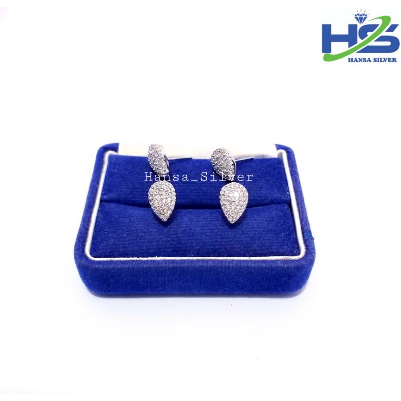 Anting Giwang Perak Asli Silver 925 Lapis Emas Putih Model Tetes Air - Perhiasan Perak Wanita