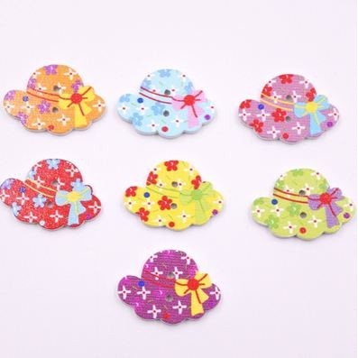 Kancing Kayu Dua Lubang - Girls Hat Style (10pcs)