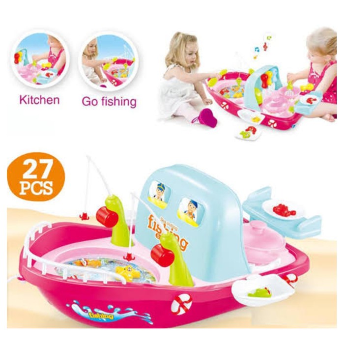 2IN1 FISHING  KITCHEN SHIP 889-96 PINK - WATER PARADISE FISHING BY CILUKBA TOYS - CB 0267