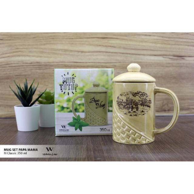 Mug keramik tutup papa mama 350 ml - dhevkagrosir