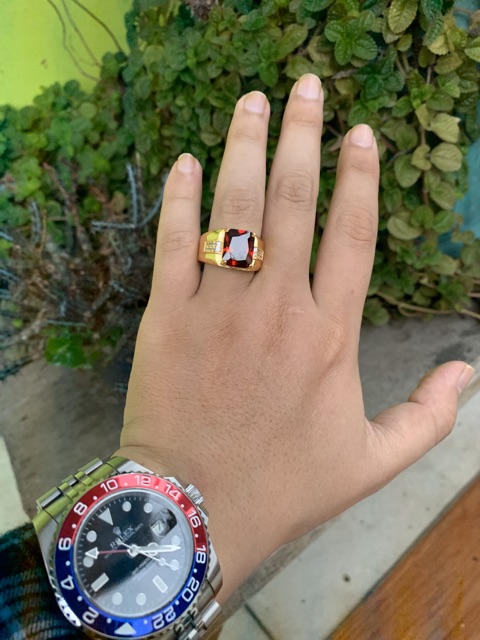 Cincin Casual Batu Red Rubi Merah Mewah Minimalis Ring 18K Gold Filled