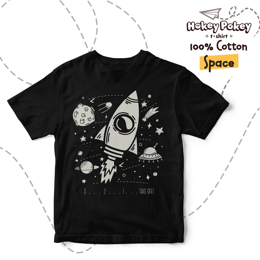 Baju Kaos T Shirt Anak Laki Laki Katun Combed Motif Space Hitam