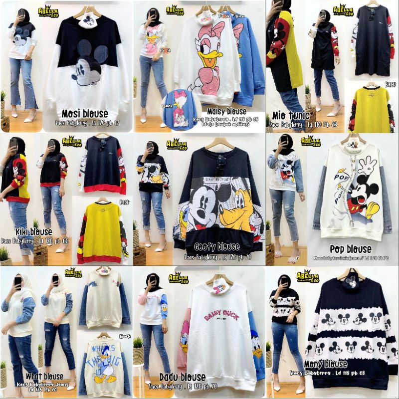 Mickey Blouse Original Berlabel Abella Kaos Lengan Panjang Import Atasan Wanita Blouse Jumbo Kaos Im