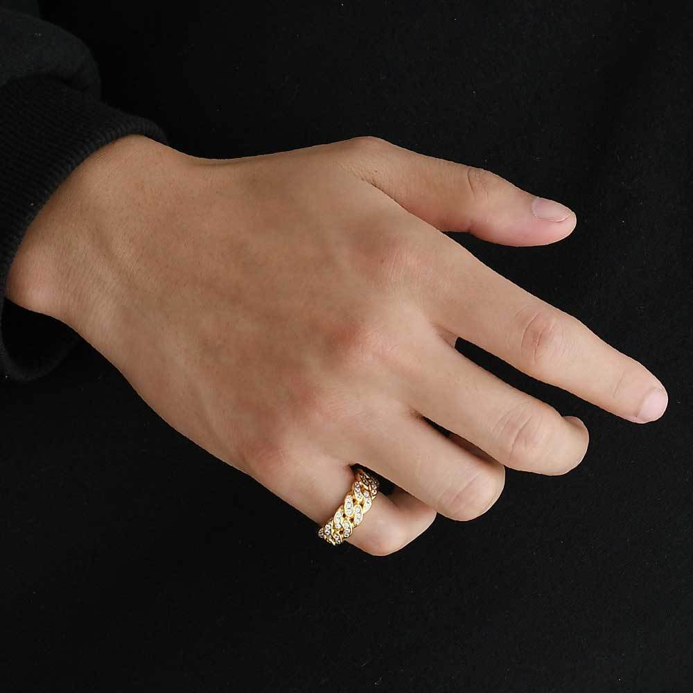 Cincin Berlian Emas Putih Fashion Pria dan Wanita Cincin Pertunangan Rantai Kuba