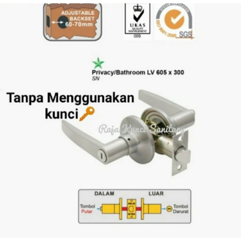 Lever Set SOLID LV 605 x 300 SN/Privacy/Bathroom/Gagang/Handle Pintu/Solid