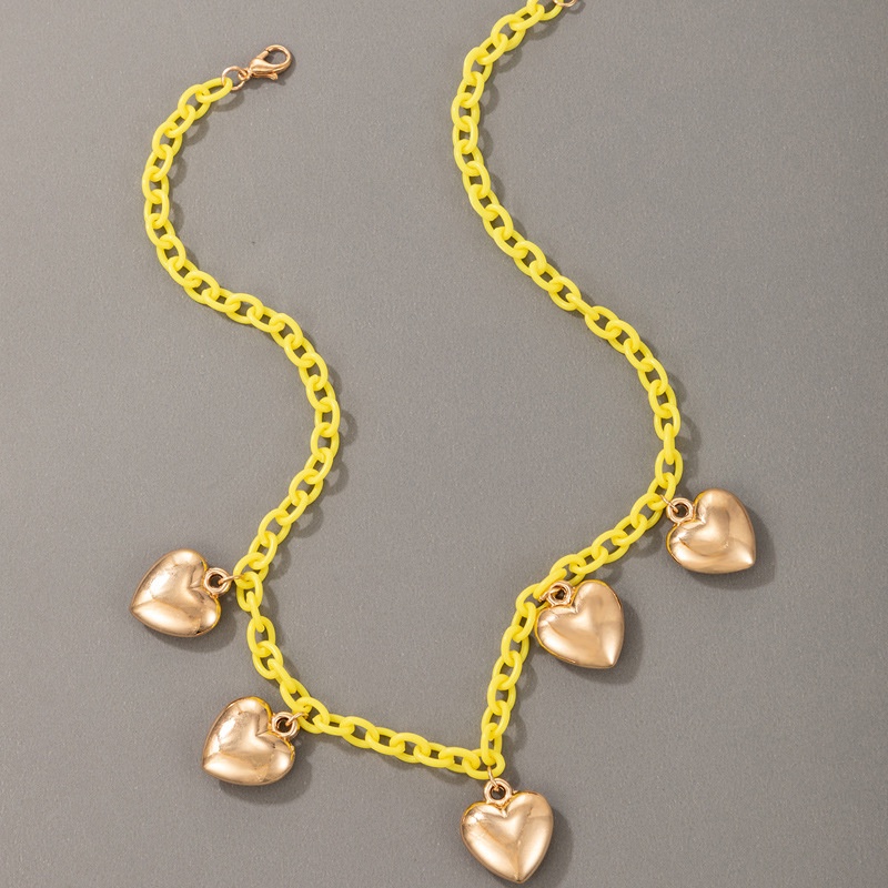 Kalung Rantai Klavikula Liontin Hati Bahan Resin Alloy Gaya Eropa Dan Amerika