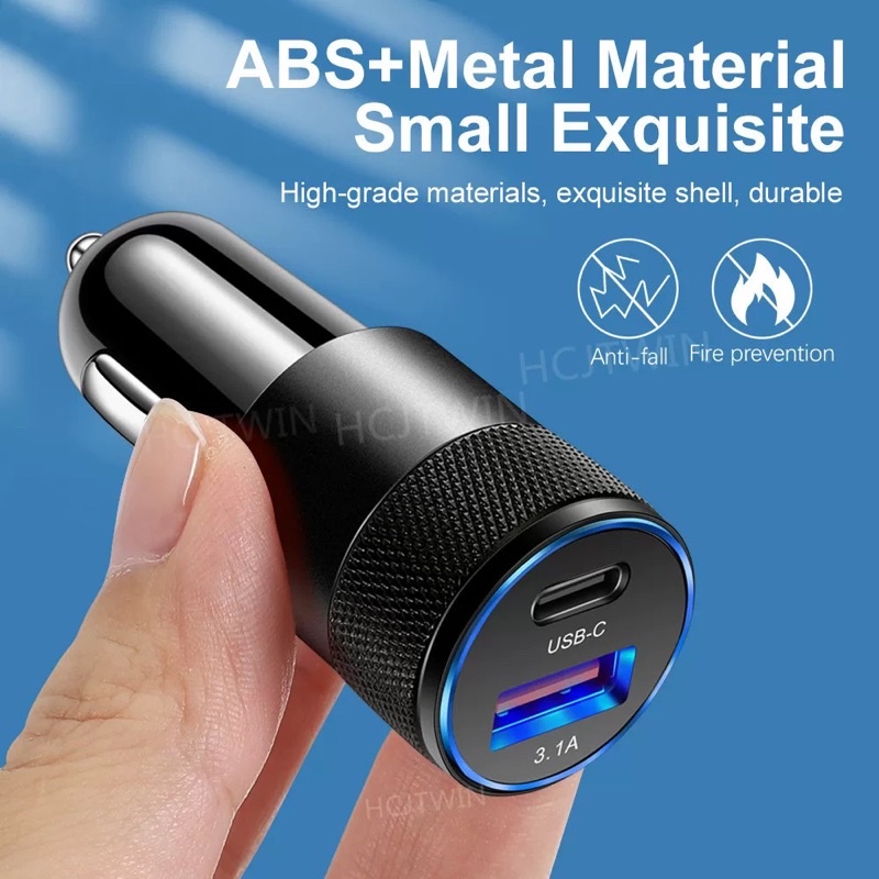 Car Charger Mobil Dua Colokan QC 3.1A + PD Type C 20W / Cas Casan Mobil / Bukan QC 3.0 PD 18W