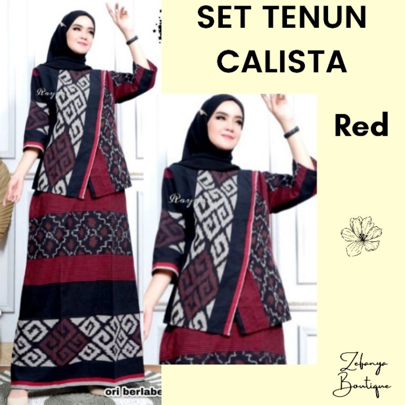 SET TENUN CALISTA RED - SETELAN TENUN IKAT JEPARA - BAJU TENUN - ATASAN TENUN - ROK TENUN