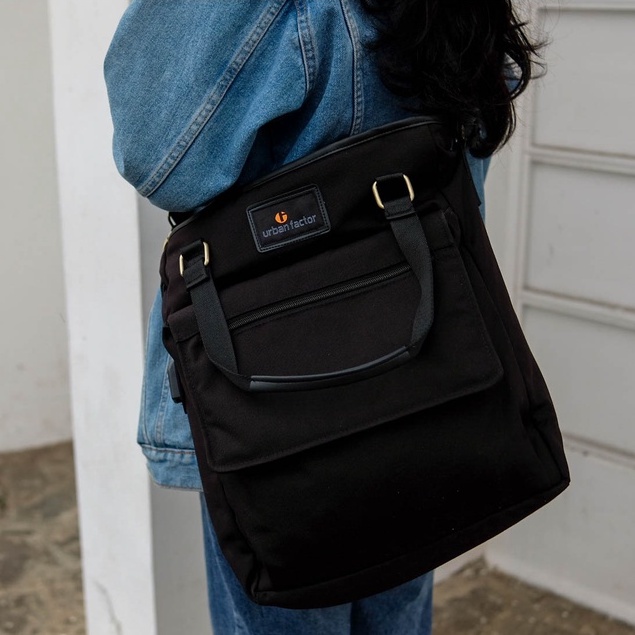 FOR NIGHT BLACK |ManNeedMe x URBAN| Tas Selempang Pria Jinjing Tote Bag ORIGINAL