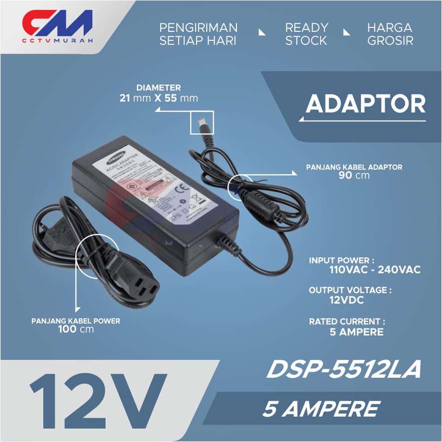 Adaptor 12V/5A With Jack 5.5mmx 2.1mm