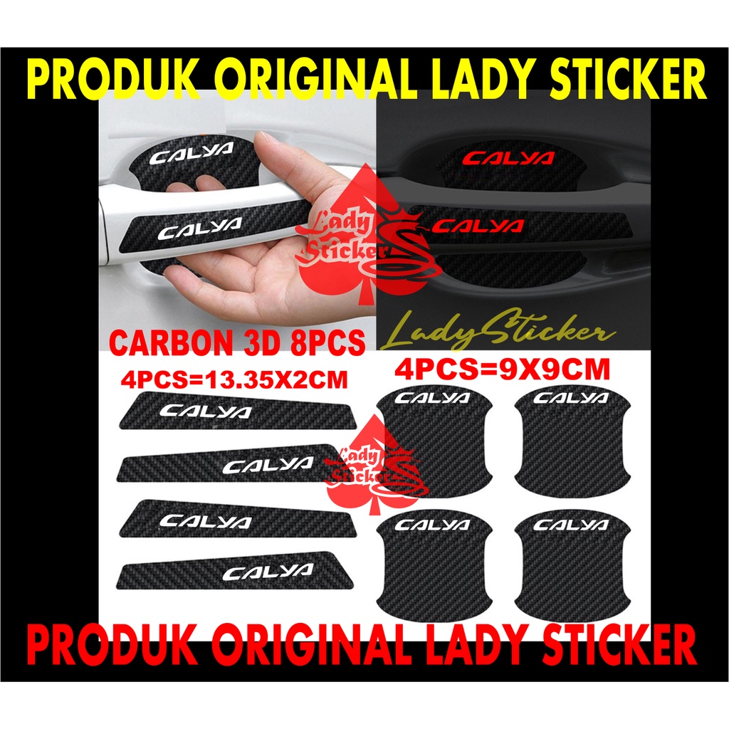 8PCS STICKER HANDLE MOBIL CALYA STICKER KARBON 3D PELINDUNG HANDLE GAGANG PINTU MOBIL TOYOTA CALYA