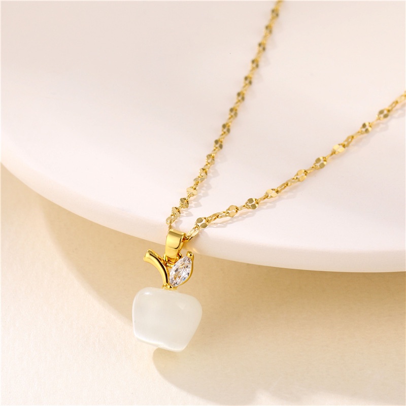 Little Apple opal kalung stainless steel crystal kalung fashion kalung pendek zircon Kalung