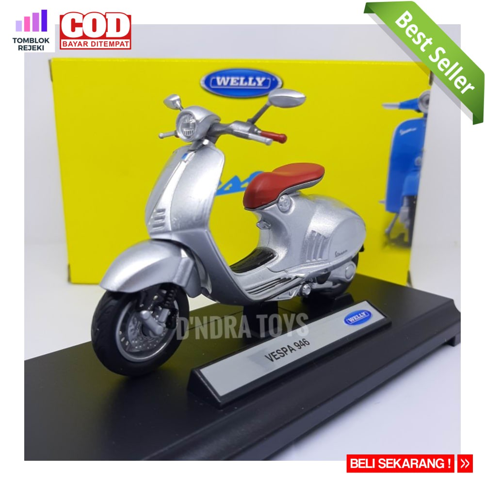 Diecast Miniatur Motor Vespa 946 Motor Scooter Matic Welly 1:18