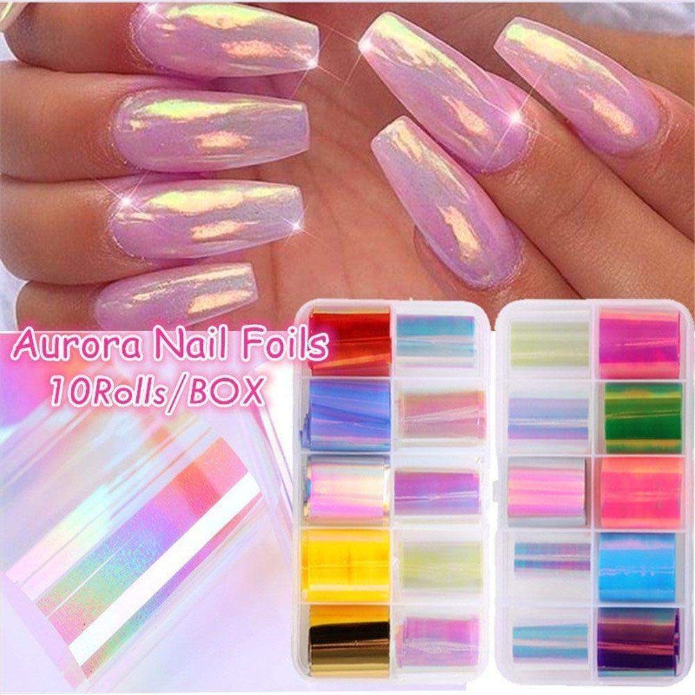 Agustina Aurora Stiker Kuku Colorful Polish Paper Efek Laser Hologram Nail Transfer Foils