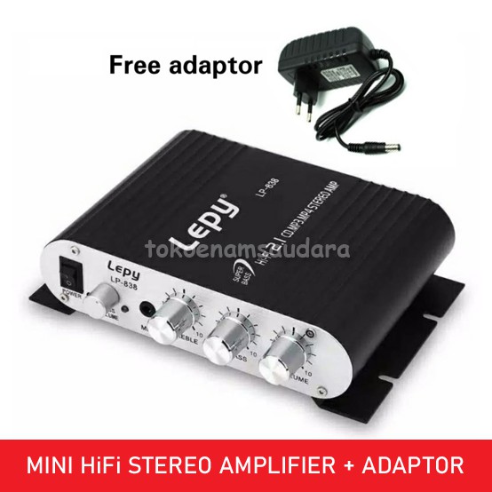 LVPIN Mini HiFi Stereo Amplifier Treble Bass Booster LP838 + Adaptor