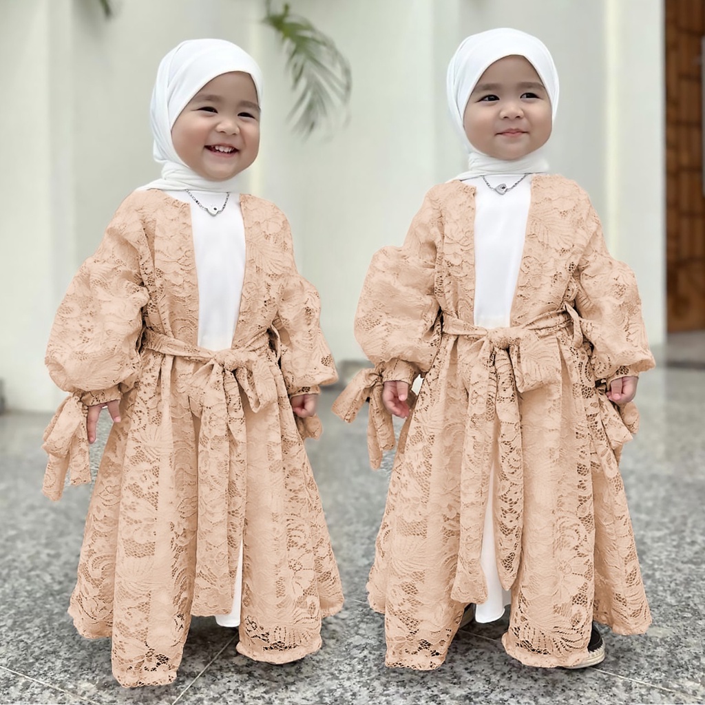 RUFITA KID FASHION PAKAIAN ANAK PEREMPUAN DRESS GAMIS MAXY 2IN1 OUTER CARDI BRUKAT MS