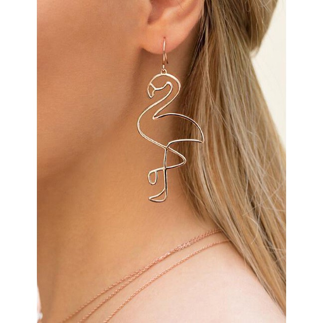 LRC Anting Gantung Fashion Rose Gold Flamingo Shape Decorated E90259