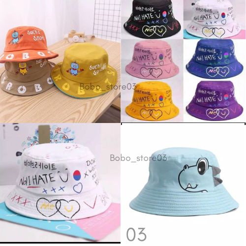 Bobo_store03 Topi Bucket anak motif Robot - Dino - Badas usia 3 - 10 thun