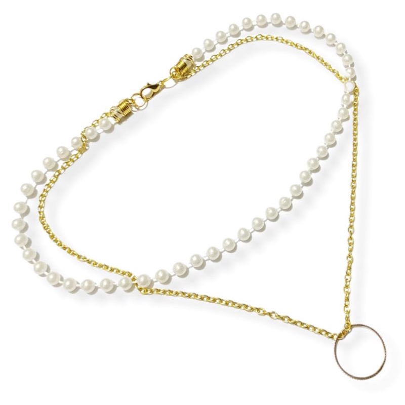Kalung Multilayer Korea Mutiara Liontin O Ring Double Layer Dua Lapis Rantai Korean Necklace Pearl
