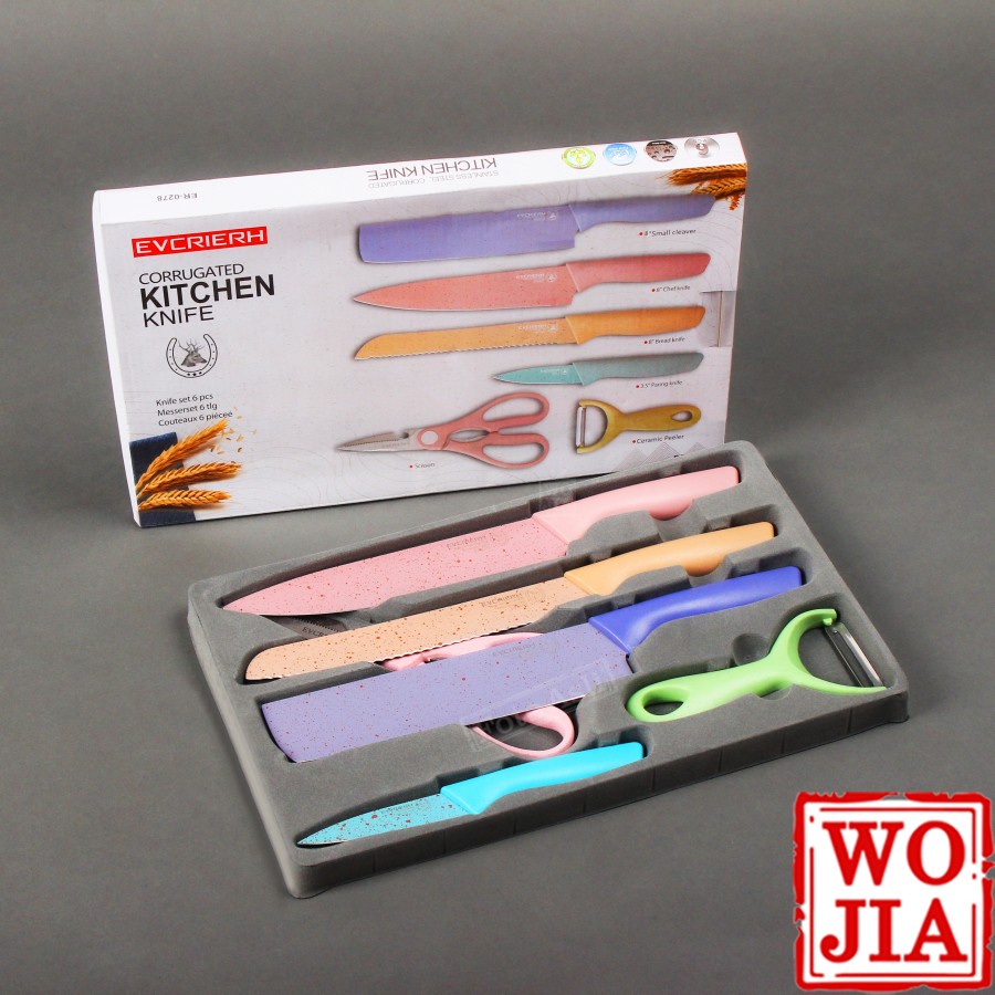 Pisau Dapur Set 6 pcs Gunting Peeler Pastel Stainless Kitchen Knife