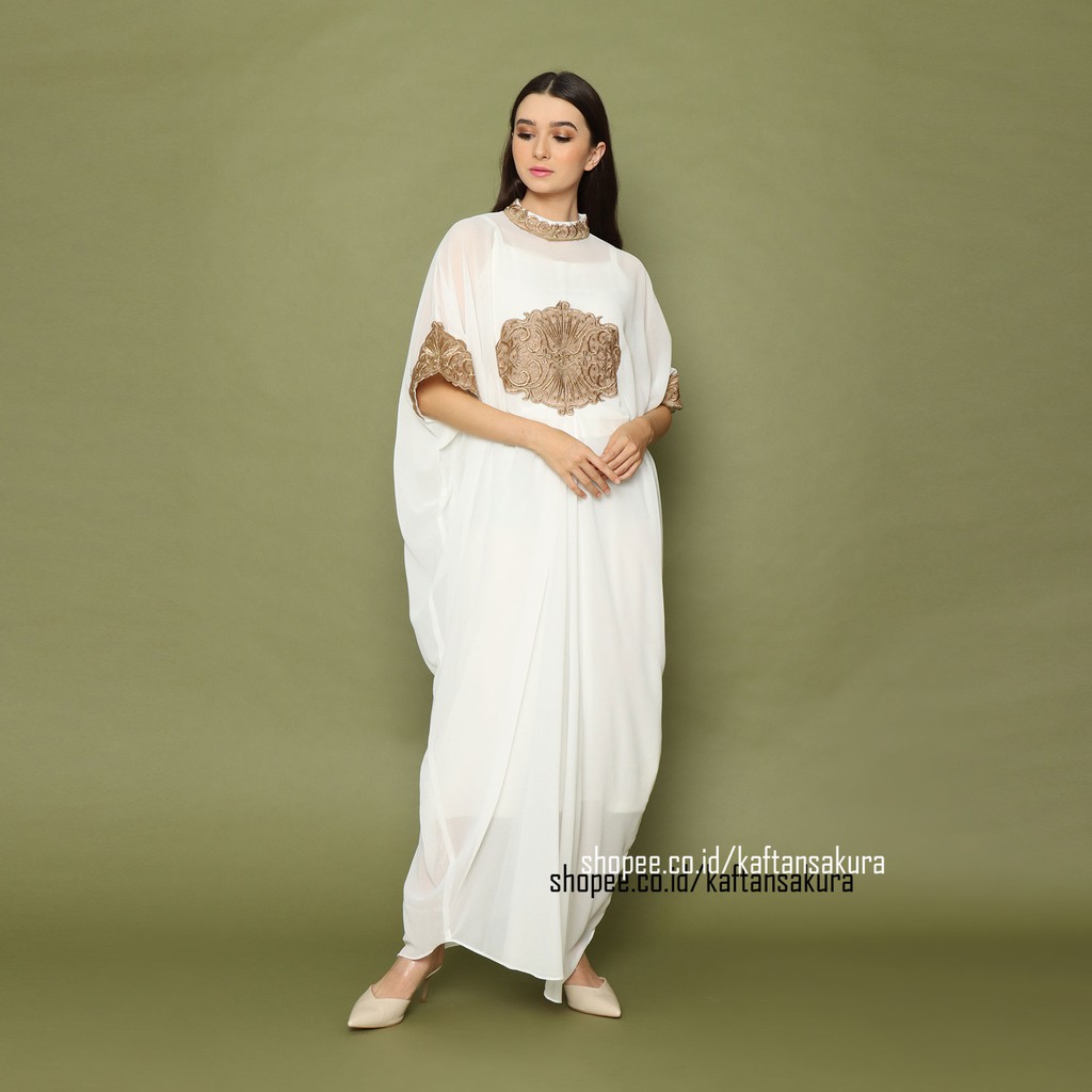 TERLARIS !! KAFTAN ASHANTY JUMBO MAXI DRESS ELEGANT WARNA PUTIH SIFFON MEWAH LEBARAN 2021