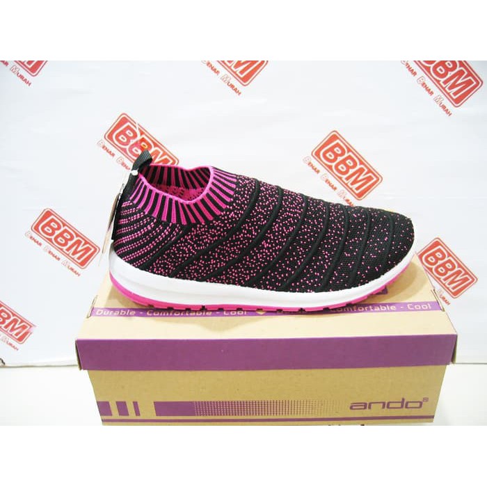 ANDO LENNY - SEPATU WANITA SLIP ON SANTAI - Hitam Merah Fushia