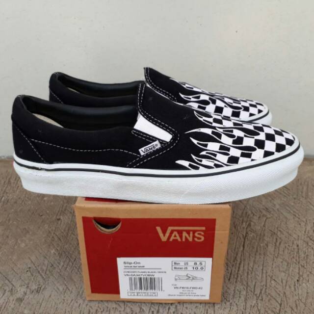 vans checkerboard flame slip ons