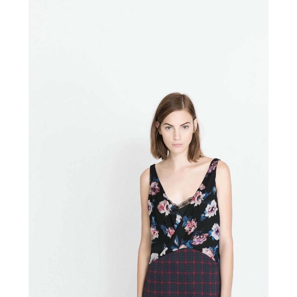 ZARA CHECKED AND FLORAL COMBINED DRESS