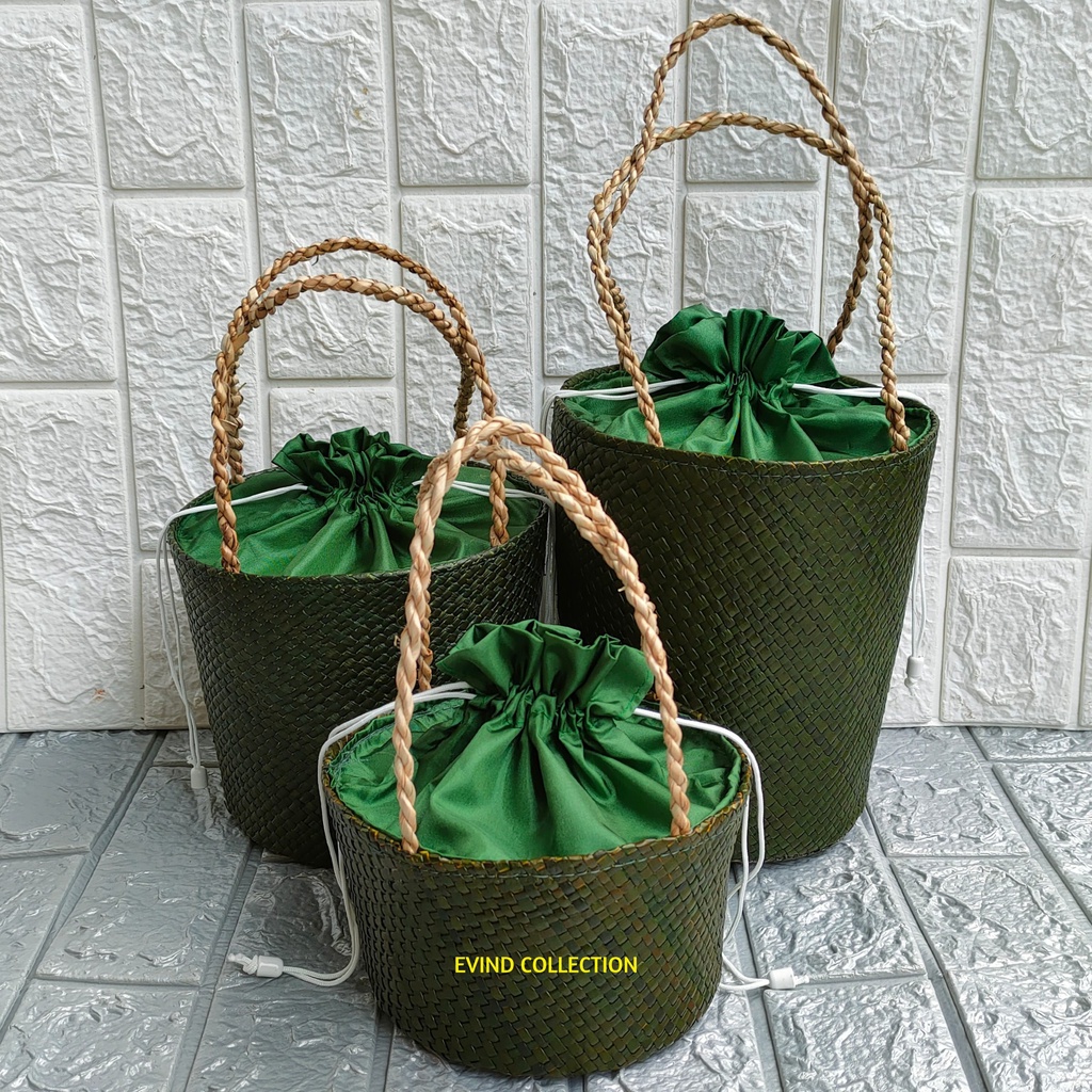 Tas Hampers Anyaman Pandan (Hijau Army) Isi 1 Toples | 2 Toples | 3 Toples Keranjang Parcel Anyaman Ulang Tahun