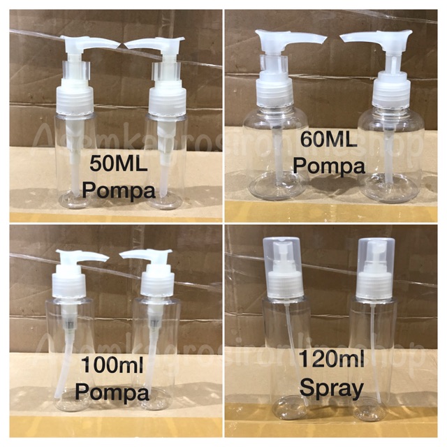 Botol kosong bahan tebal pet pump spray 15ml 50ml 60ml 75ml 100ml 120ml / botol hand sanitizer