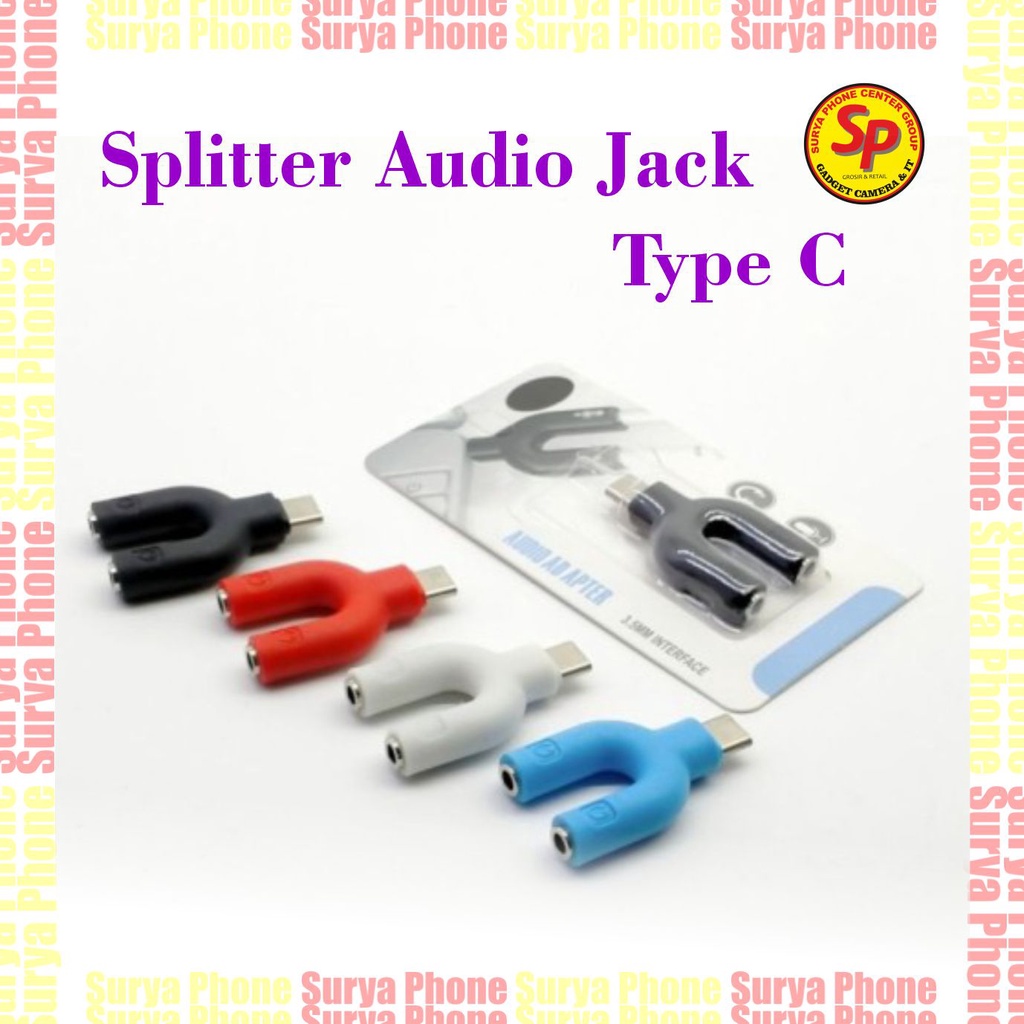 Audio Jack type C Splitter U 2in1 Mic headset Male to Female Spliter U