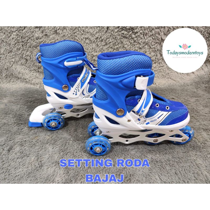 PROMO !!! SEPATU RODA ANAK POWER INLINE SKATE / BISA SETTING RODA 3 / BAJAJ