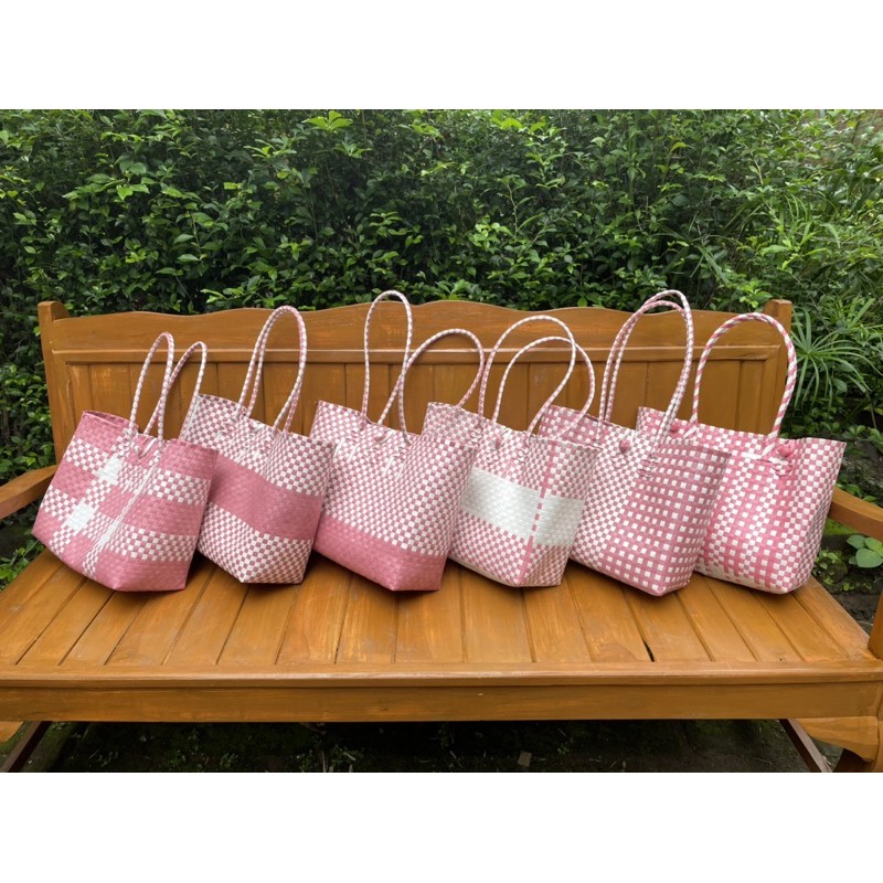 Tas Anyaman plastik / Tas Pasar / Tas Belanja / Tas Souvenir / Hampers / Tas Varian Pink READY STOK