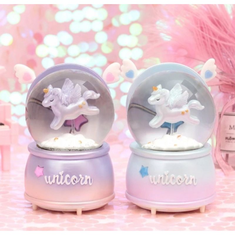 Kotak Musik  Unicorn Snowball  Kristal Salju  hadiah kado   Unicorn Metalik unik romantis ultah