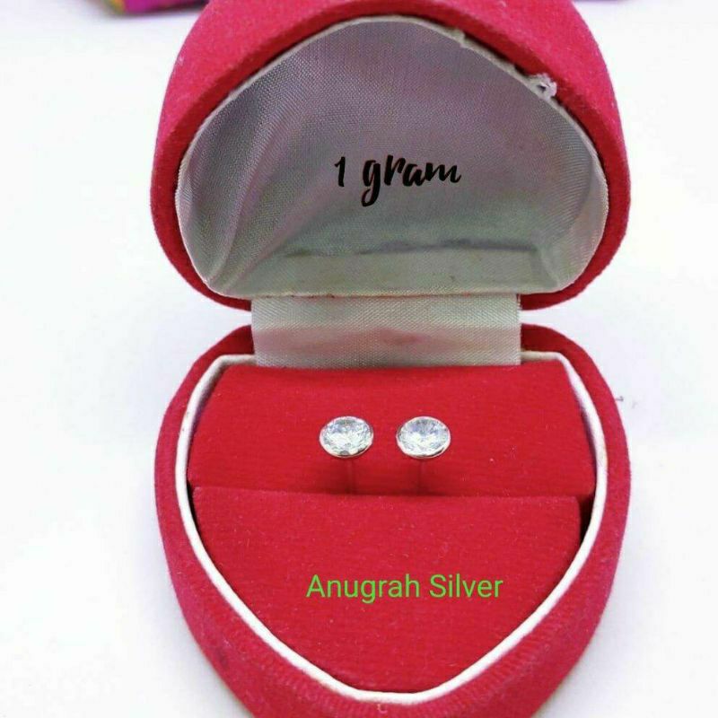 (COD)Giwang tusuk remaja/dewasa mata bungkus diamond putih perak asli 925/Silver 925 lapisan emas putih murni!!