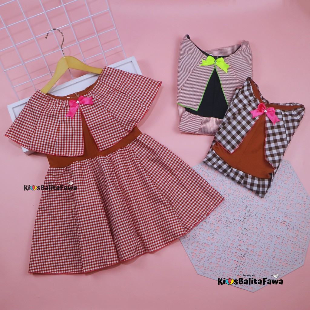 Dress Yolla size 3-4 Tahun / Dres Cape Anak Perempuan Murah Katun Adem Gaun Pesta Baju Kensi Cewek