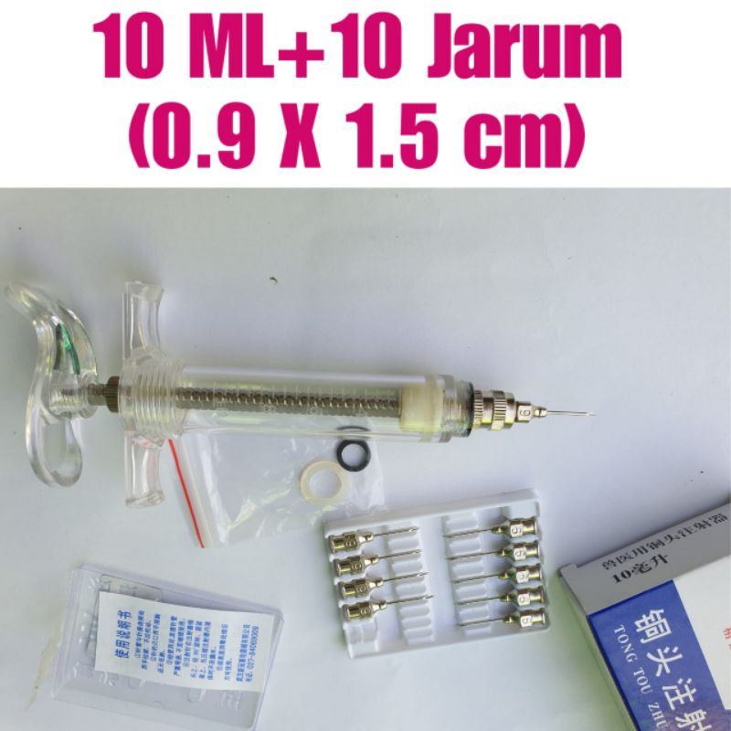 suntikan sapi kambing etawa domba jarum suntik hewan peternakan spuit syringe kapasitas 10ml vaksin ayam bebek alat suntik obat kucing kelinci anjing kerbau unggas dokter hewan - alat kesehatan hawan