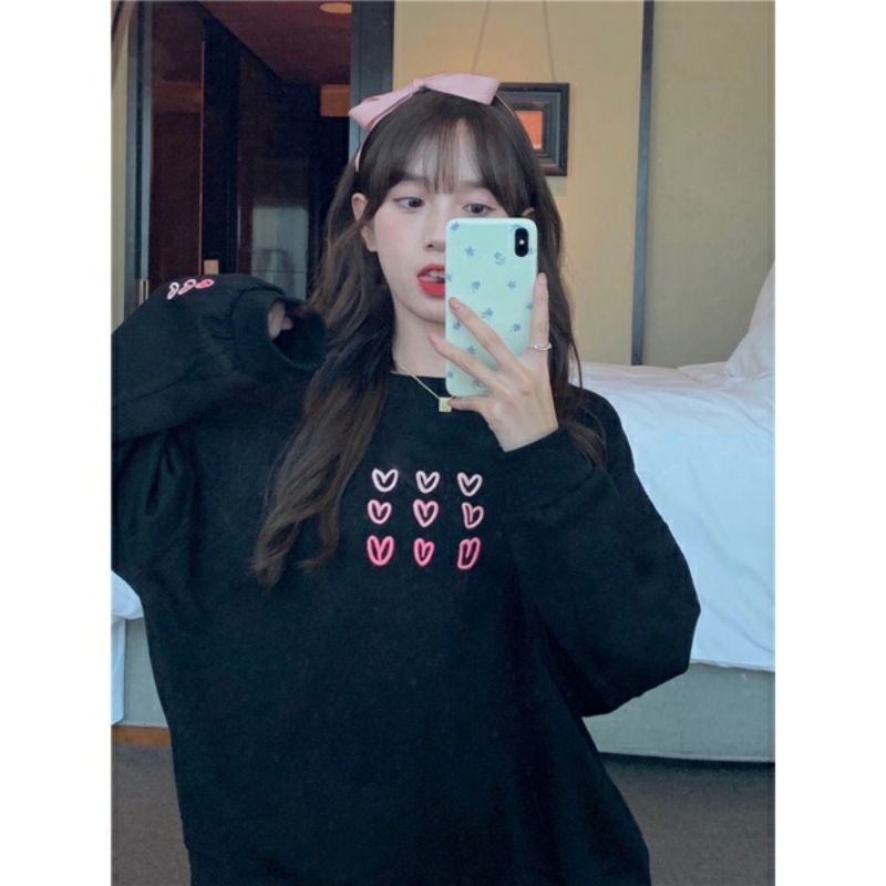 Sweater LOVE HEART (SABLON) BIG SIZE (S - 6XL) Jaket Wanita Oversize Korean Fashion Cute Loose Long Sleeve Jumbo 5XL 4XL 3XL 2XL XL L M Harajuku Sweatshirt Pink Tosca Soft