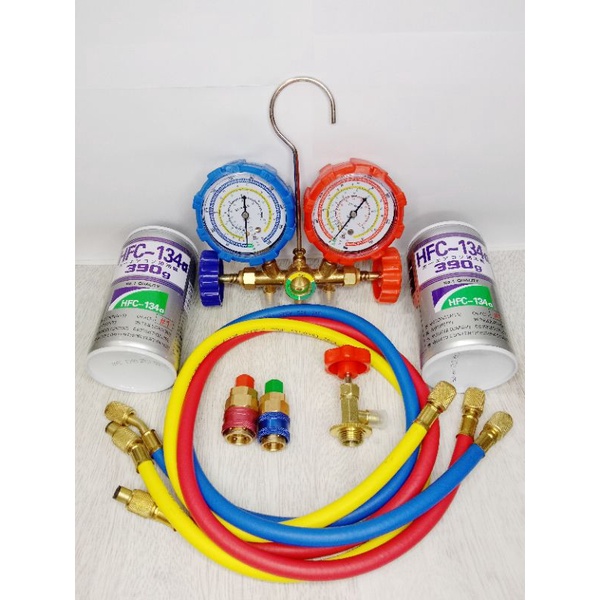 PAKET ALAT PENGISIAN FREON AC MOBIL KULKAS KOMPLIT MANIFOLD DOUBLE