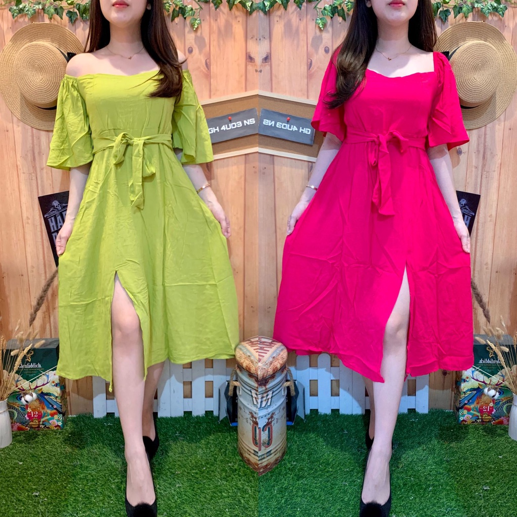 MIDI DRESS CRINCLE SLIT FLARE 3016