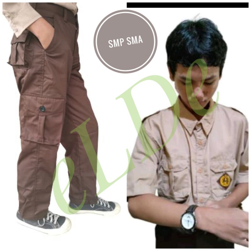 Setelan Pramuka SMP SMA Tangan Pendek Celana PDL Laki Laki