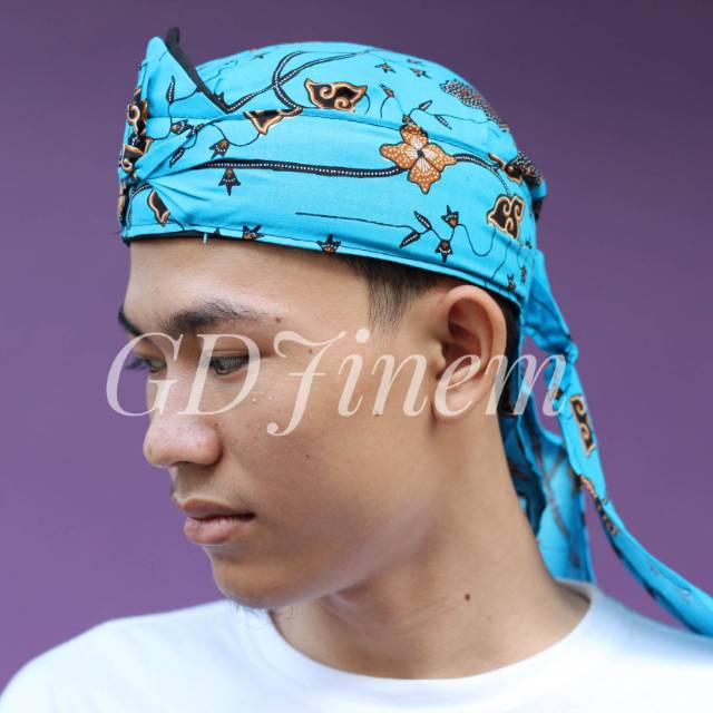 Iket Sunda Batik Cirebon - Blangkon Bendo Totopong Ikat Iket Praktis Motif Keratonan Hijau toska