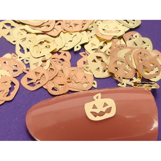 CLEARANCE SALE - FM2 - Jack O' Lantern gold metal nail art